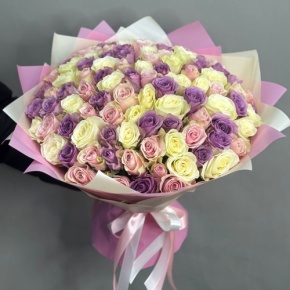 Букет из 101 розы пастельный микс (40 см) в Лыткарино
