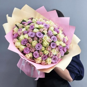 Букет из 101 розы пастельный микс и роз Меритим (40 см) в Лыткарино