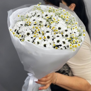 Букет "Понарошку" из хризантем сантини и ромашек в Лыткарино